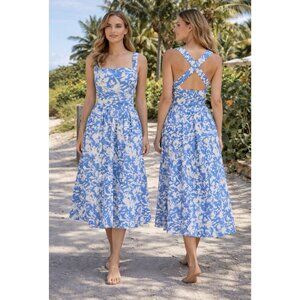 Free The Roses Blue White Floral Midi Maxi Dress Blue XS Extra Small NEW